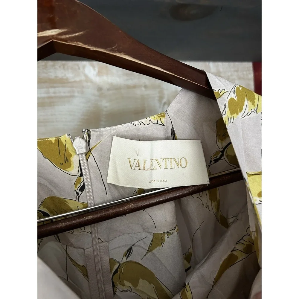 Valentino Dress Silk SS2022 Bird Floral Drape Dress MIDI Tank Beige Size 38 - Picture 3 of 11